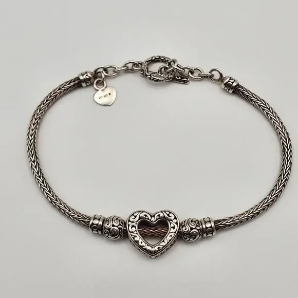 Sterling Silver 925 ATI Heart Toggle Clasp Reversible Bracelet 6 3/4" - Picture 1 of 7